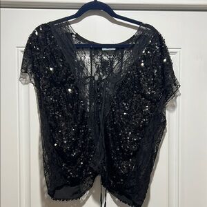 DO+BE Black Sequin Tie Front Blouse Size L